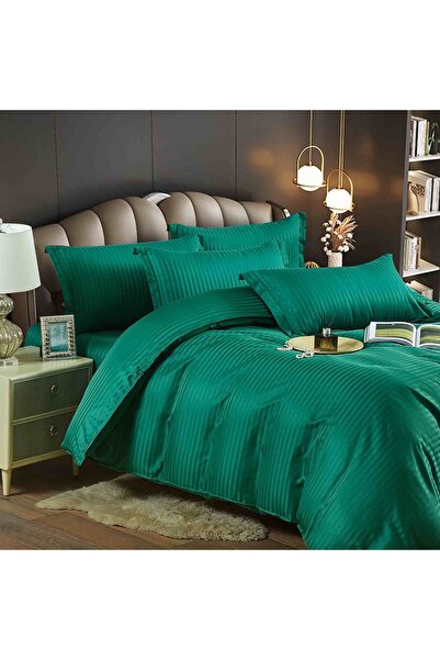 JOJO HOME Double bed linen, fine damask Deluxe, 6 pieces, Emerald Green