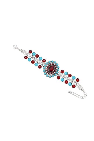 Pursehuit Brățară culoare argintie, cu pietre albastre și roșii, stil turcesc...