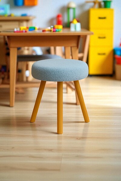 Zinnet Design Verona Dekoratif Peluş Puf Tabure – Yuvarlak Ahşap Ayaklı Retro Bench, Makyaj Masası & Salon Pufu