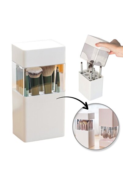 OEM Organizator de pensule de machiaj cu 12 sloturi pentru pensule, alb