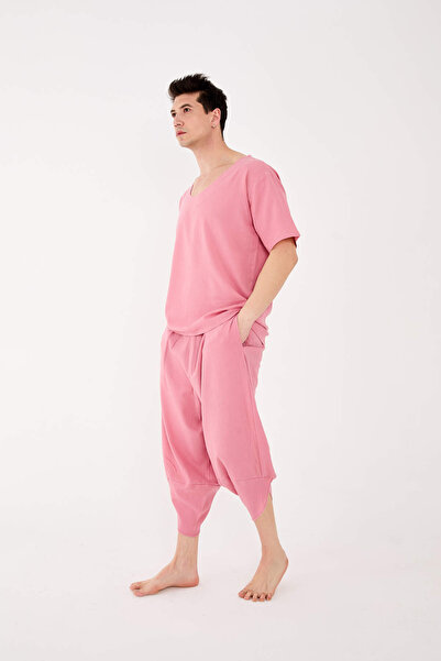 RELAXL Set de 2 tricouri roz confortabile, 100% bumbac, și pantaloni largi moderni