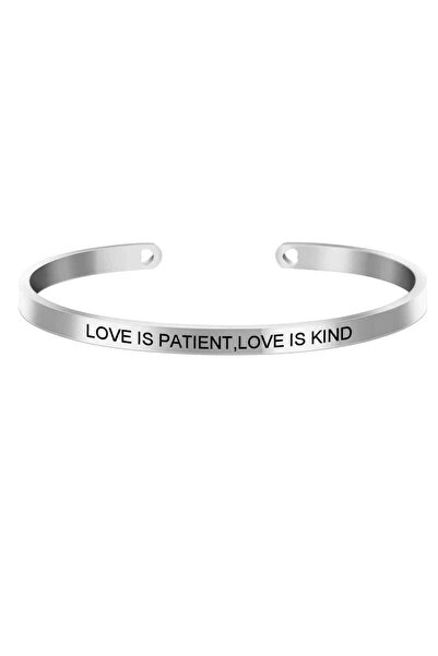 Pursehuit Brățară reglabilă, culoare argintie, gravată Dragostea este răbdăto...