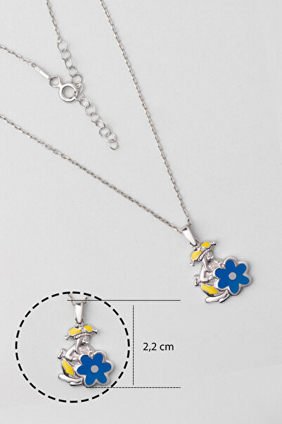 So CHIC... Mavi Çiçek 18 Ayar Beyaz Altın Kaplama 33 Cm Gümüş Çocuk Kolye
