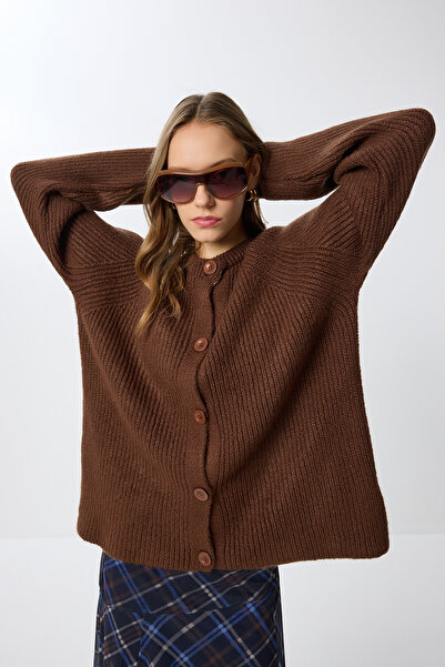 Lovelyİstanbul Wool Blend Buttoned Knit Cardigan Li̇y0002 Brown