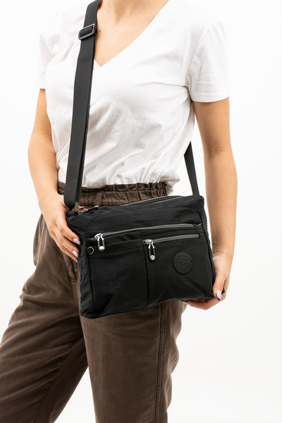 Sanmorris Multi-Pocket Crossbody Women's Shoulder Bag Medium Size Daily Hv4006 Black