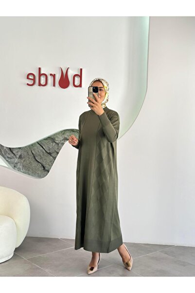 Armine Trend Baklava Desenli Merserize Elbise 25YTD958 Haki