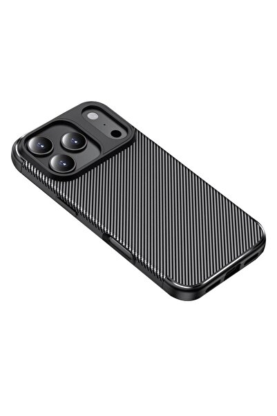 SKYDDAR INNOVATION Carcasă pentru iPhone 17 Pro, fibră de carbon, rezistentă la șocuri, set de autocolante, neagră
