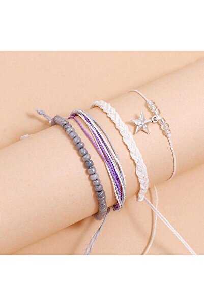 Pursehuit Set de 4 brățări, culoare argintie, cu mărgele, Luisa C5