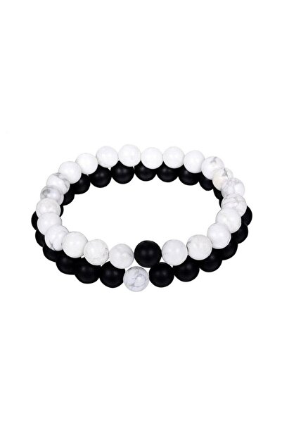 Pursehuit Set de 2 brățări, cu mărgele albe și negre, Odalia C1