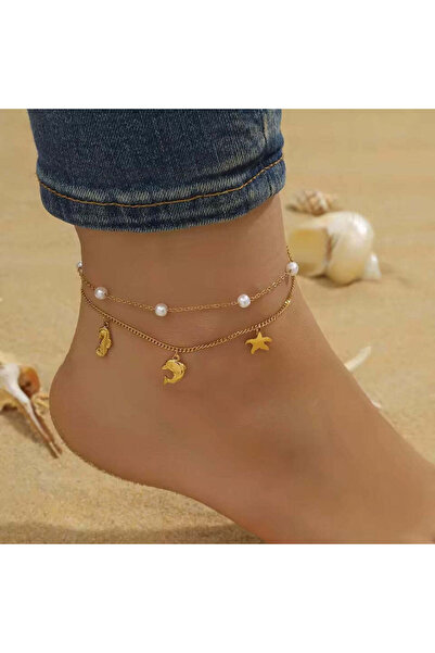 Pursehuit Brățară de gleznă aurie din oțel inoxidabil, suflată cu aur de 18k,...