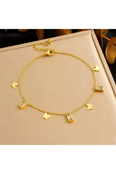 Pursehuit Brățară de gleznă aurie din oțel inoxidabil, suflată cu aur de 18k,...