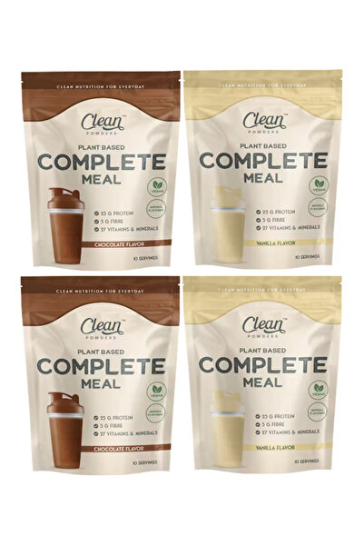 Clean Powders Bitkisel Öğün Tozu (PLANT BASED COMPLETE MEAL) 600 gr - (Vanilya 2 Adet) - (Çikolata 2 Adet) Set