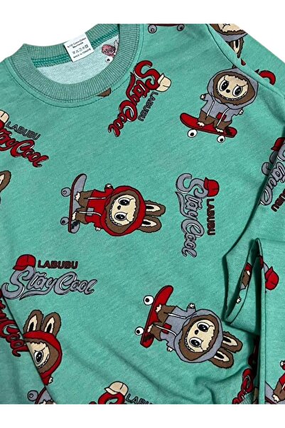 Pajama Shop Σετ χειμερινής πιτζάμα με μακρυμάνικο ύφασμα από βαμβακερό ύφασμα πράσινο χρώμα Labubu