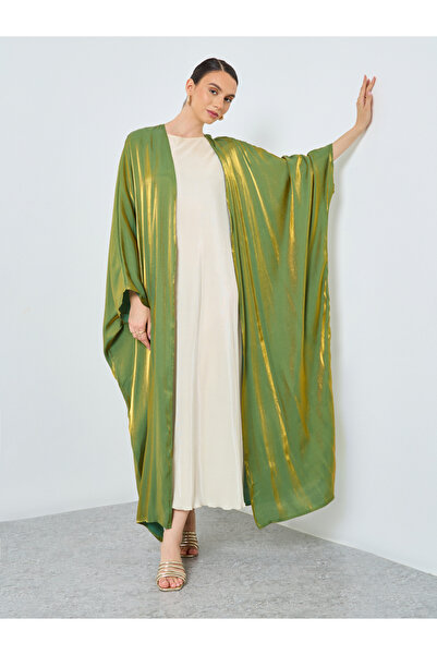 Take Two By Styli Metallic Batwing Sleeve Open Front Abaya