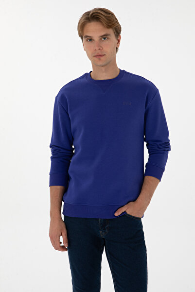 U.S. Polo Assn. Men's Comfort Fit Crew Neck Ribbed Purple Basic Sweatshirt 50313757-Vr038