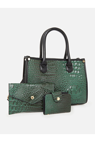 Take Two By Styli Croc Skin Double Top Handles Handbag with Purse Set