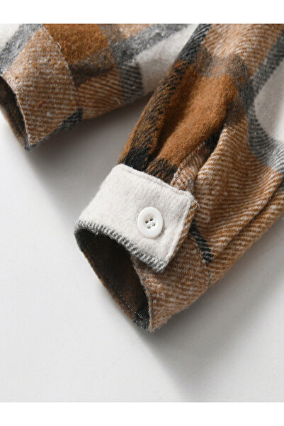 Take Two By Styli Boys Brown Checked Hooded Shirt and Jogger Set