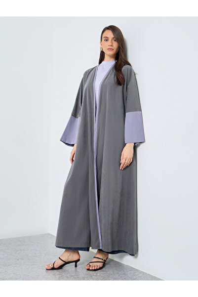 Take Two By Styli Colorblock Sleeve Open Front Abaya