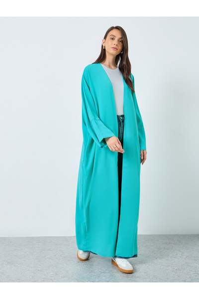 Take Two By Styli Solid Open Front Batwing Sleeve Abaya