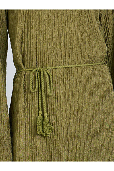 Take Two By Styli Olive Green Maxi Dress with Long Sleeves
