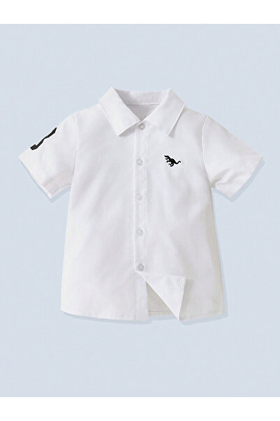 Take Two By Styli Boys White Embroidered Dinosaur Shirt