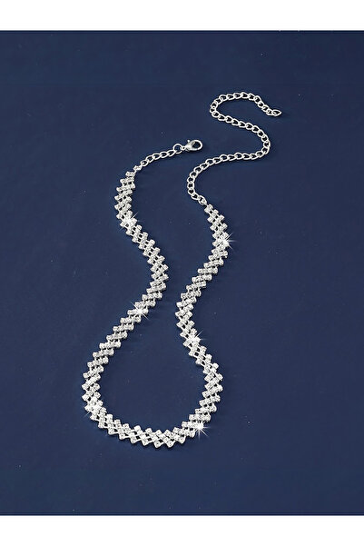 Take Two By Styli Silver Embellished Link Necklace