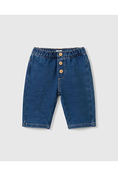 United Colors of Benetton Baby Dark Denim Denim Trousers with Faux Leather Label on the Back and Button Detail