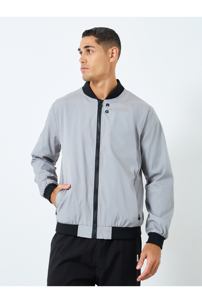 Take Two By Styli Men Grey Solid Bomber Jacket