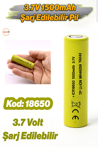 Badem10 18650 Fıstık Yeşil Şarjlı Batarya Pil 3.6V 1500mAh Li-Ion Uzun Ömürlü...