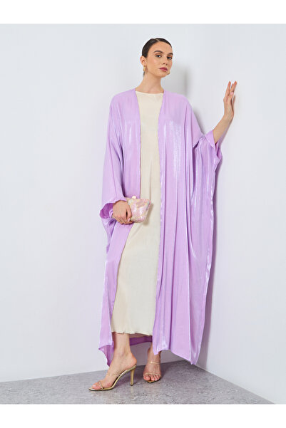 Take Two By Styli Metallic Batwing Sleeve Open Front Abaya