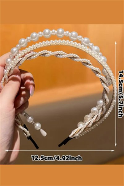 Trade Bazaar 3-Piece Pearl Detailed Women's Headband Set – Stylish & Elegant Hair Accessories