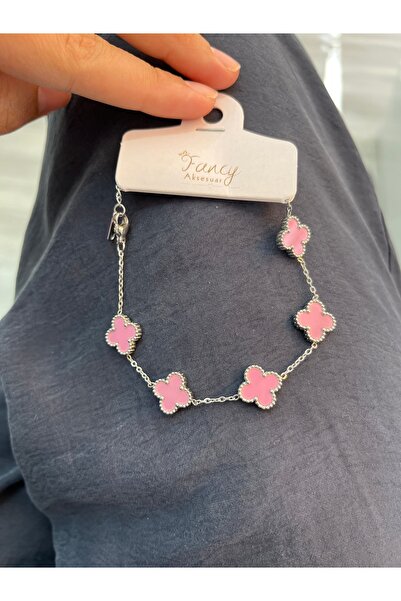 stainless steell yonca pembe bileklik