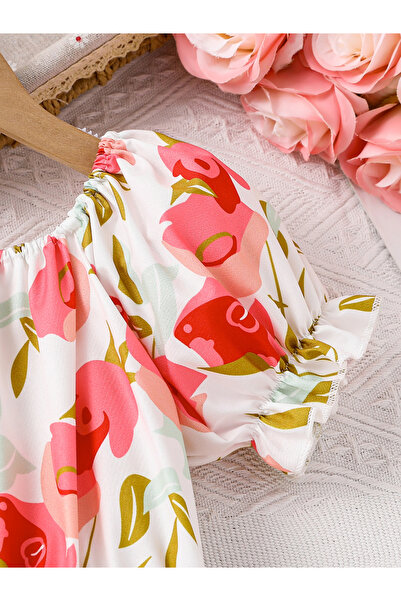 Take Two By Styli Girls Rose Print Puff Sleeve Dress