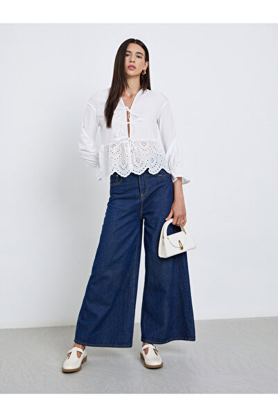 Take Two By Styli White Long Sleeve Tie-Front Top