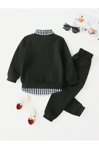 Take Two By Styli Boys Black Solid Sweatshirt and Joggers Set