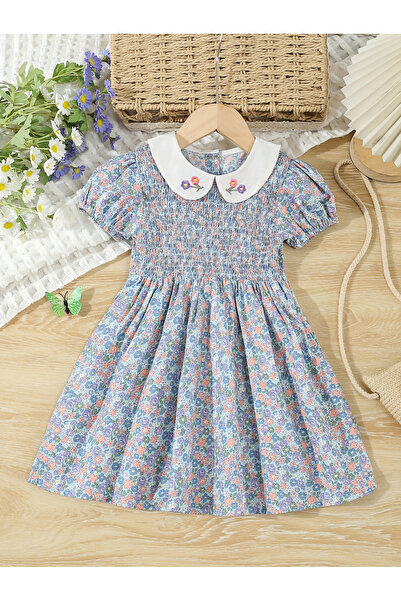 Take Two By Styli Girls Blue Floral A-Line Dress