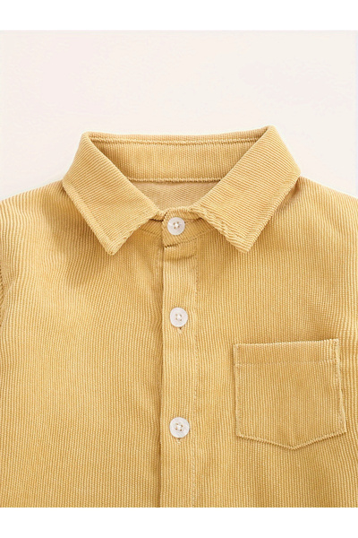 Take Two By Styli Boys Mustard Corduroy Shirt with Buttons