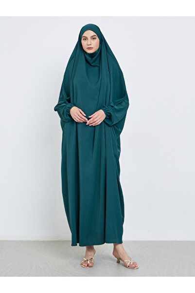Take Two By Styli Dark Green Batwing Sleeve Hooded Abaya