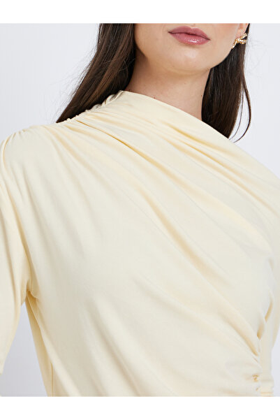 Take Two By Styli Women Solid Ruched Detail Asymmetric Neck Top