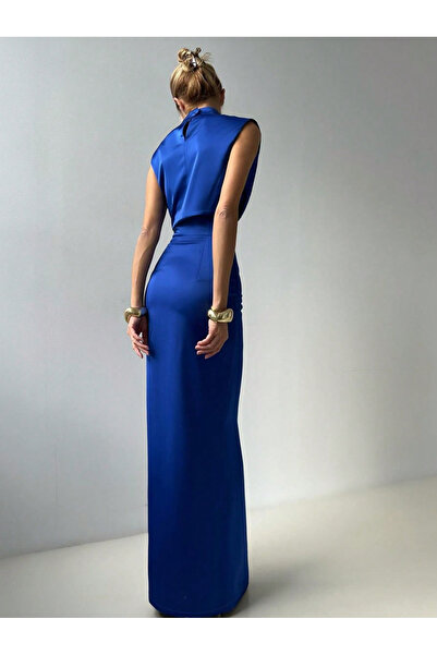 Take Two By Styli Blue Satin Crop Top and High Rise Maxi Skirt Co-Ords