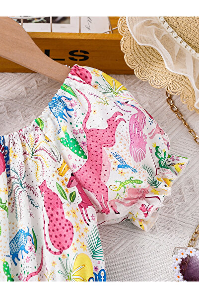 Take Two By Styli Girls Multi Graphic Print Square Neck Dress