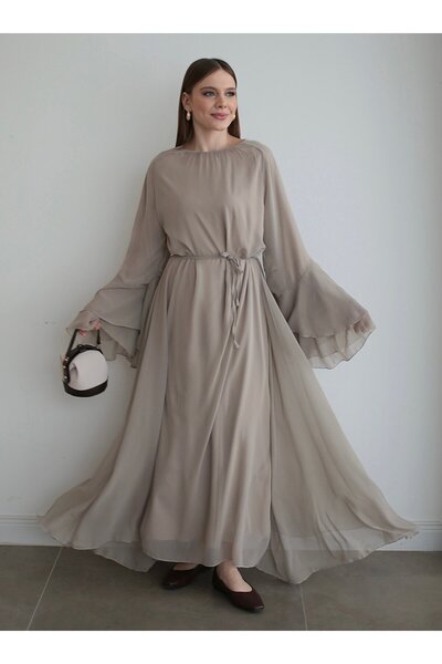 MRS. POLEEN Spanish Sleeve Chiffon Hijab Dress- Mink - Mrs Poleen