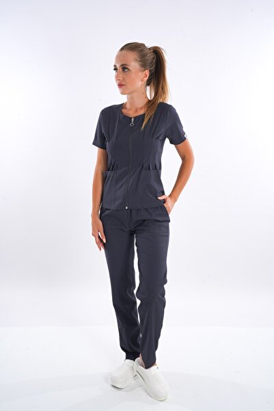 Nur Medikal Giyim Antracit Boja Lili model Zippered Meka Likra Doktor, Medici...