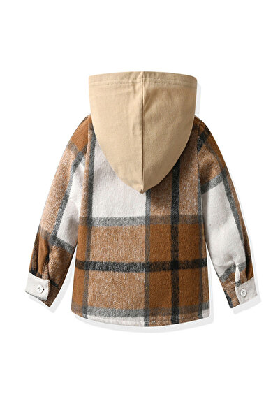 Take Two By Styli Boys Brown Checked Hooded Shirt and Jogger Set