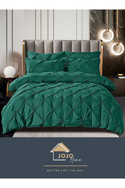 JOJO HOME Bed Linen, 6 Pieces, Embroidered Pleats, Finet Premium, Emerald Green