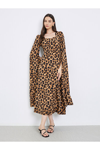 Take Two By Styli Leopard Print Square Neck Maxi Dress