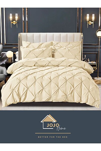 JOJO HOME Bed Linen, 6 Pieces, Embroidered Pleats, Finet Premium, Cream