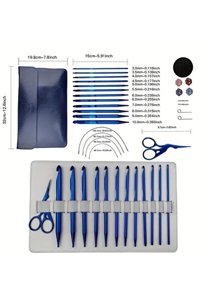 iğne izi Çantalı Misinalı Mavi 12'li Tığ Seti