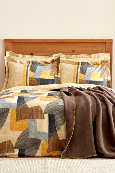 Karaca Home طقم بطانية قطنية بغطاء لحاف مزدوج من بيرتين باللون البني