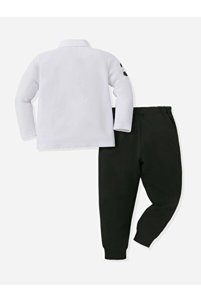 Take Two By Styli Boys White Graphic Polo and Black Jogger Set